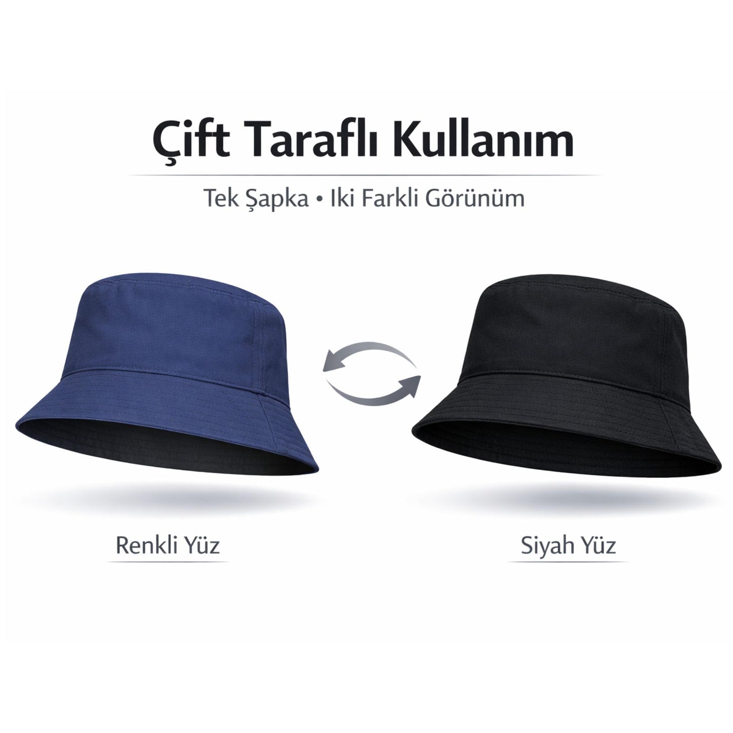 Perlotus Çift Taraflı Bucket Kova Balıkçı Şapka Unisex%100 Pamuklu Siyah İç Astarlı Dörtmevsim Mevsim Kullanım, Geniş Siperli Güneş Koruma