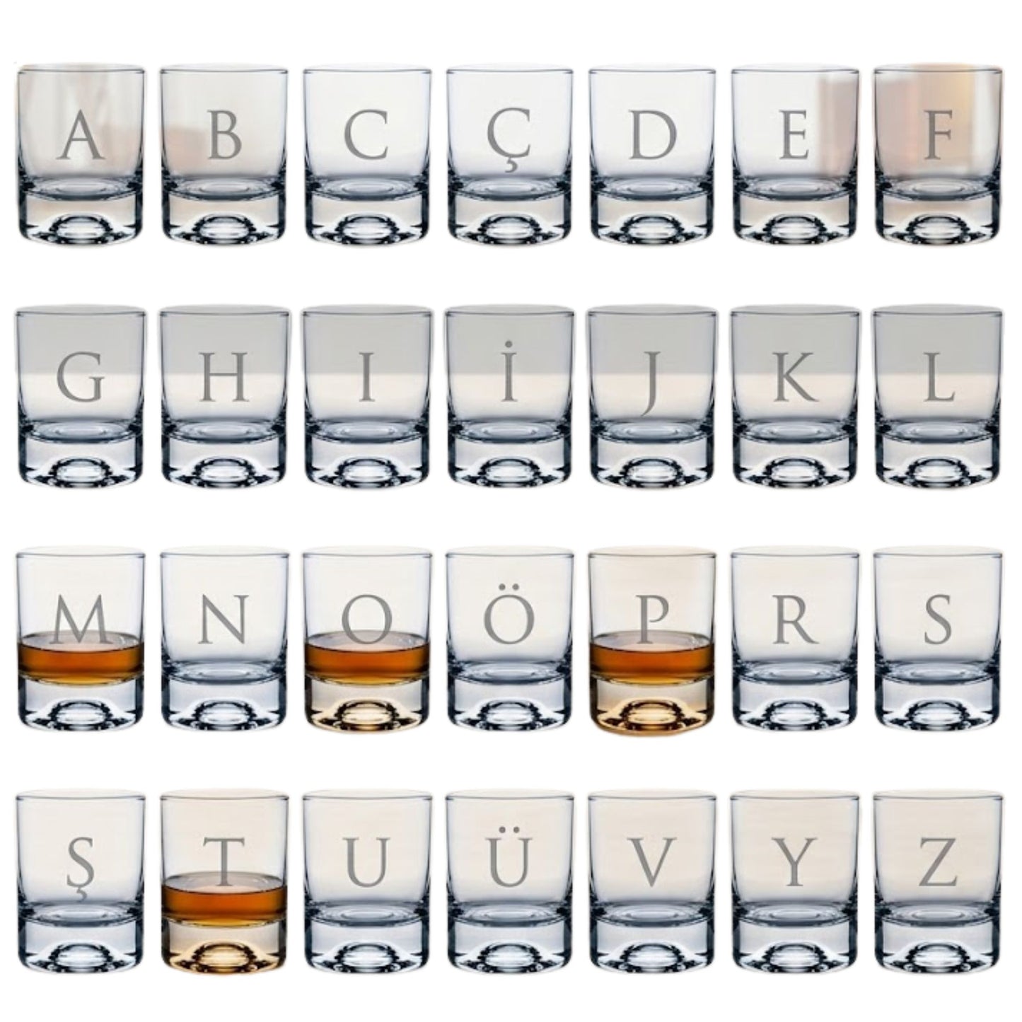 Perlotus Kişiye Özel Harfli Viski Bardağı 205 cc Lazer Kazıma Monogram