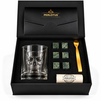 Gotik Kuru Kafa Kadeh Bardaklı Premium Viski Taşı Seti – Gold Maşa & Kese