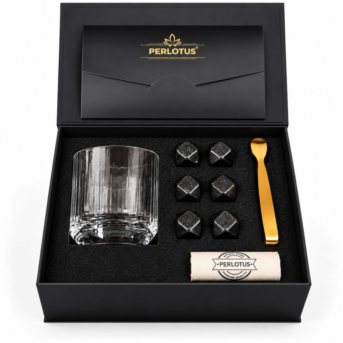 Kristal İnce Big Stop  Kadeh Bardaklı Premium Viski Taşı Seti – Gold Maşa & Kese