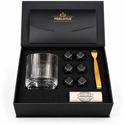 Kristal İnce Big Stop  Kadeh Bardaklı Premium Viski Taşı Seti – Gold Maşa & Kese