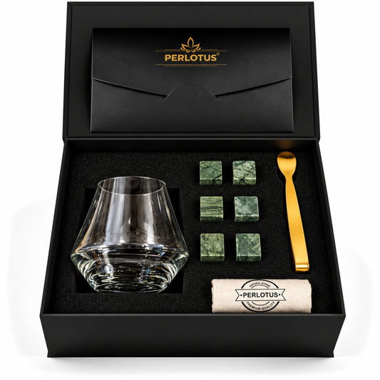 Crown Konyak Kadeh Tadım Bardaklı Premium Viski Taşı Seti – Gold Maşa & Kese