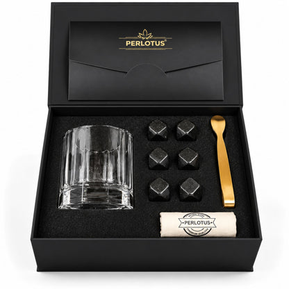 Churchill Bardaklı Premium Viski Taşı Seti – Gold Maşa & Kese