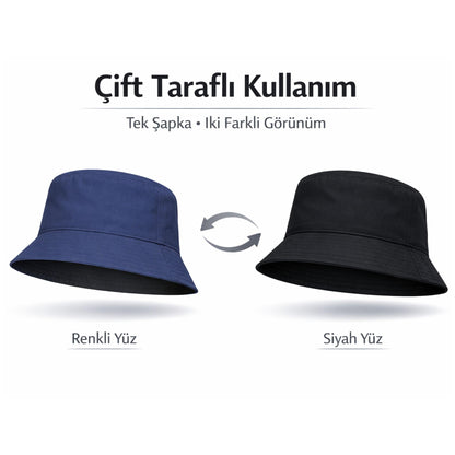 Perlotus Çift Taraflı Bucket Kova Balıkçı Şapka Unisex%100 Pamuklu Siyah İç Astarlı Dörtmevsim Mevsim Kullanım, Geniş Siperli Güneş Koruma