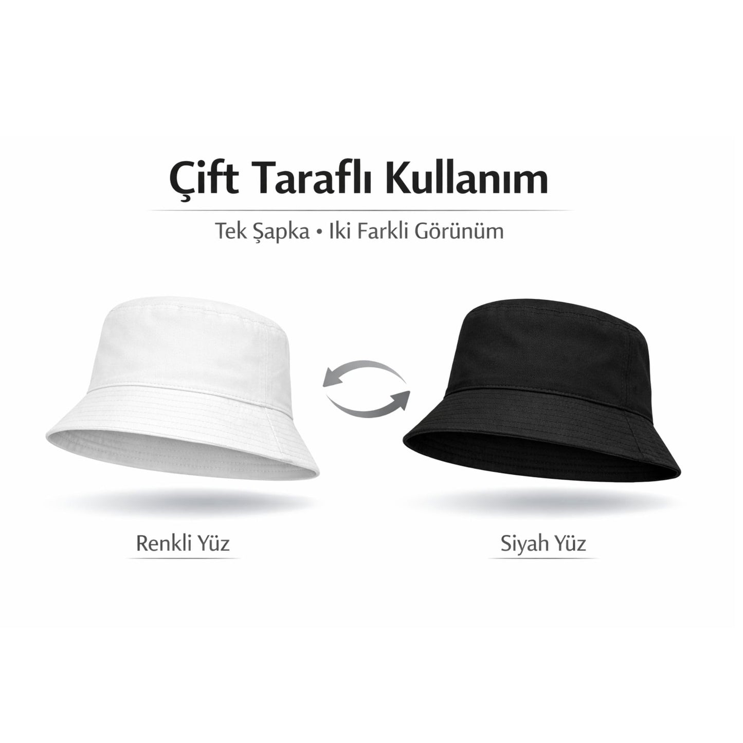 Perlotus Çift Taraflı Bucket Kova Balıkçı Şapka Unisex%100 Pamuklu Siyah İç Astarlı Dörtmevsim Mevsim Kullanım, Geniş Siperli Güneş Koruma