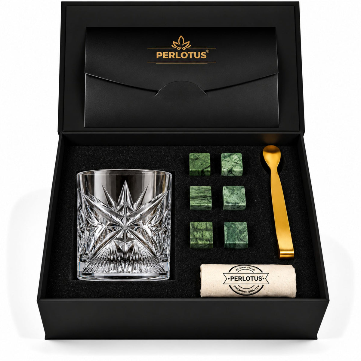 Imperial Cio Kadeh Bardaklı Premium Viski Taşı Seti – Gold Maşa & Kese