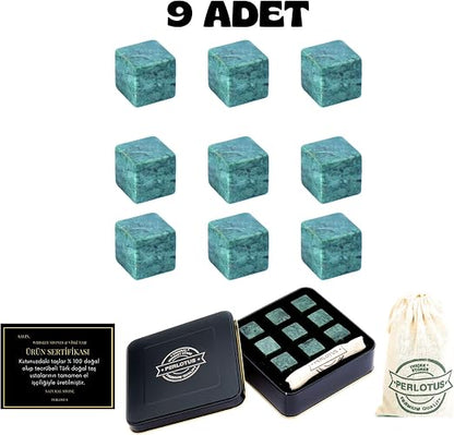 Perlotus Granit Eskitme 9'lu Viski Taşı Metal Kutulu, Doğal, Sulandırmadan Soğutur