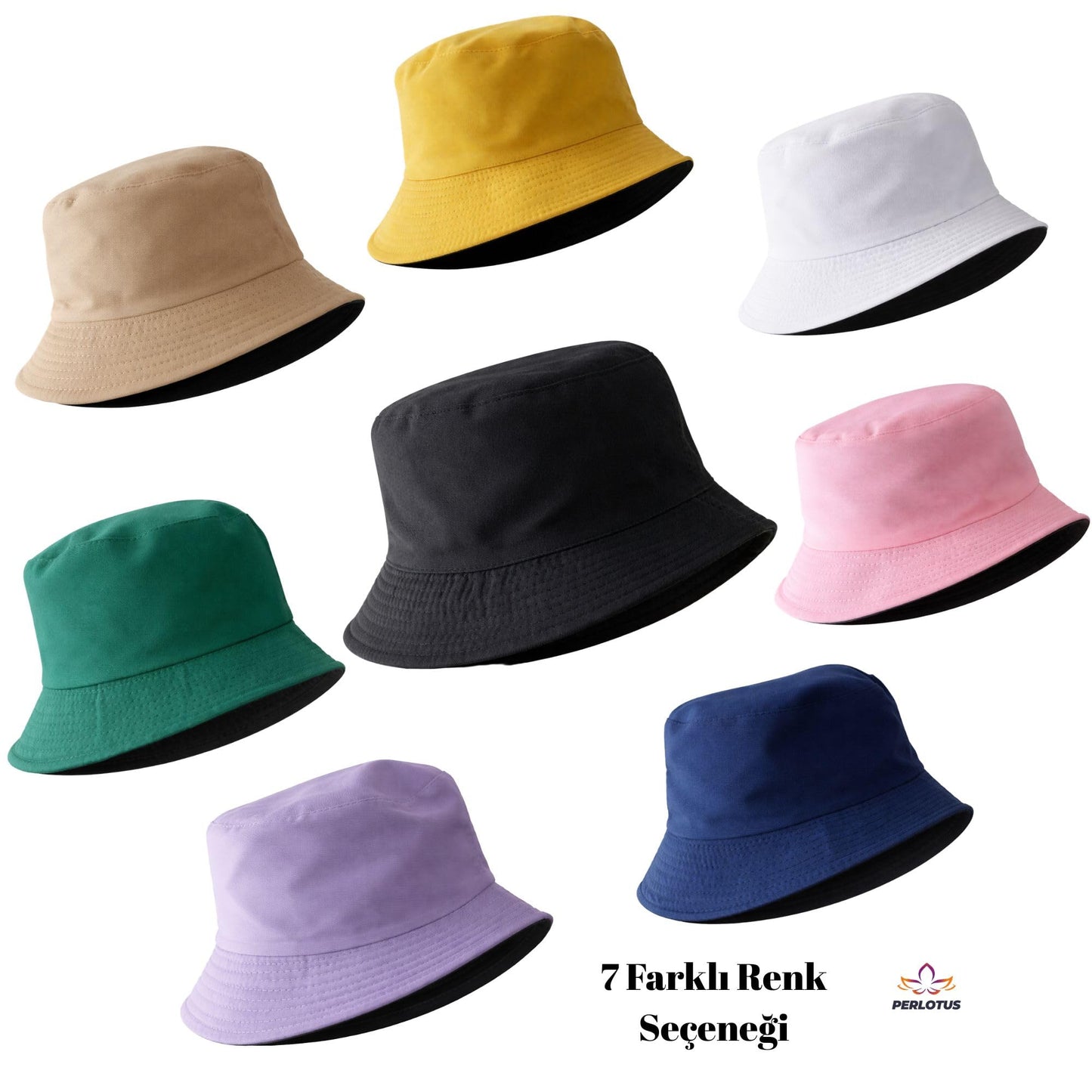 Perlotus Çift Taraflı Bucket Kova Balıkçı Şapka Unisex%100 Pamuklu Siyah İç Astarlı Dörtmevsim Mevsim Kullanım, Geniş Siperli Güneş Koruma
