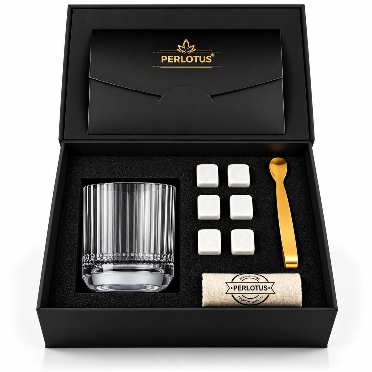 Kristal İnce Big Stop  Kadeh Bardaklı Premium Viski Taşı Seti – Gold Maşa & Kese