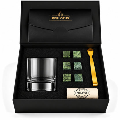 Atlas İstanbul Kadeh Bardaklı Premium Viski Taşı Seti – Gold Maşa & Kese