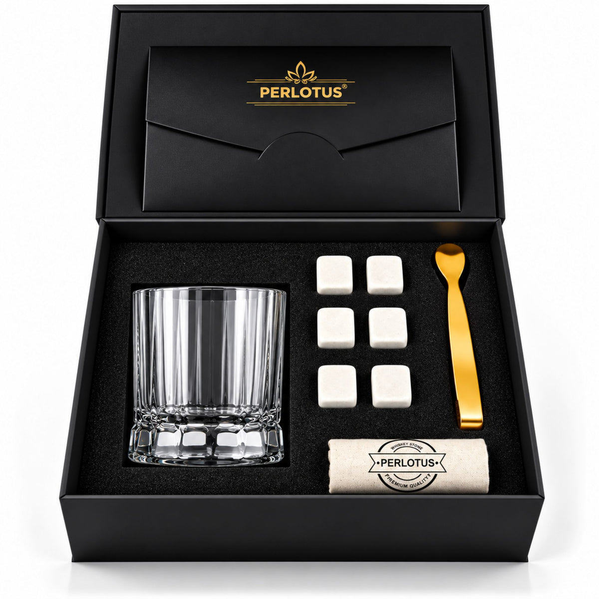 Wayne Kadeh Bardaklı Premium Viski Taşı Seti – Gold Maşa & Kese