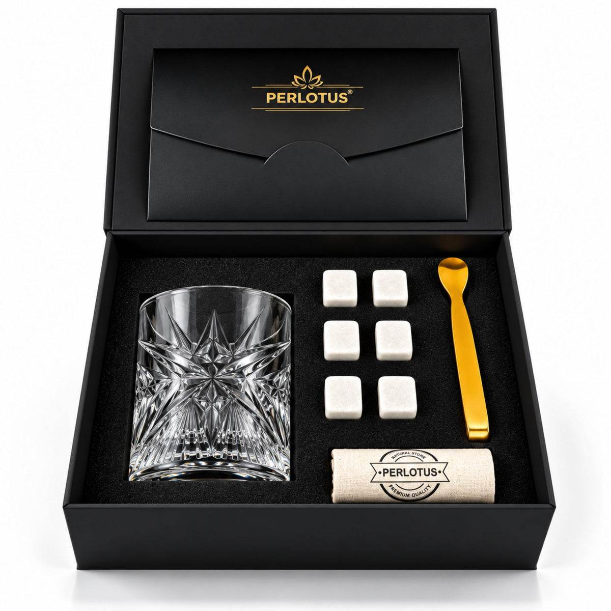 Imperial Cio Kadeh Bardaklı Premium Viski Taşı Seti – Gold Maşa & Kese