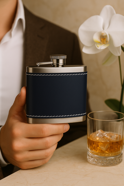 Perlotus 5 Oz 150 cc Hunili Premium Hakiki Deri Kılıf Çelik Viski İçki Konyak Matarası