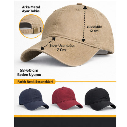 Perlotus%100 Pamuklu Unisex Beyzbol Şapkası, Ayarlanabilir Metal Tokalı 58-60 cm, 4 Mevsim Günlük Kullanım Şapka, Casual Outdoor