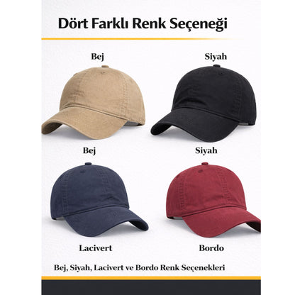 Perlotus%100 Pamuklu Unisex Beyzbol Şapkası, Ayarlanabilir Metal Tokalı 58-60 cm, 4 Mevsim Günlük Kullanım Şapka, Casual Outdoor