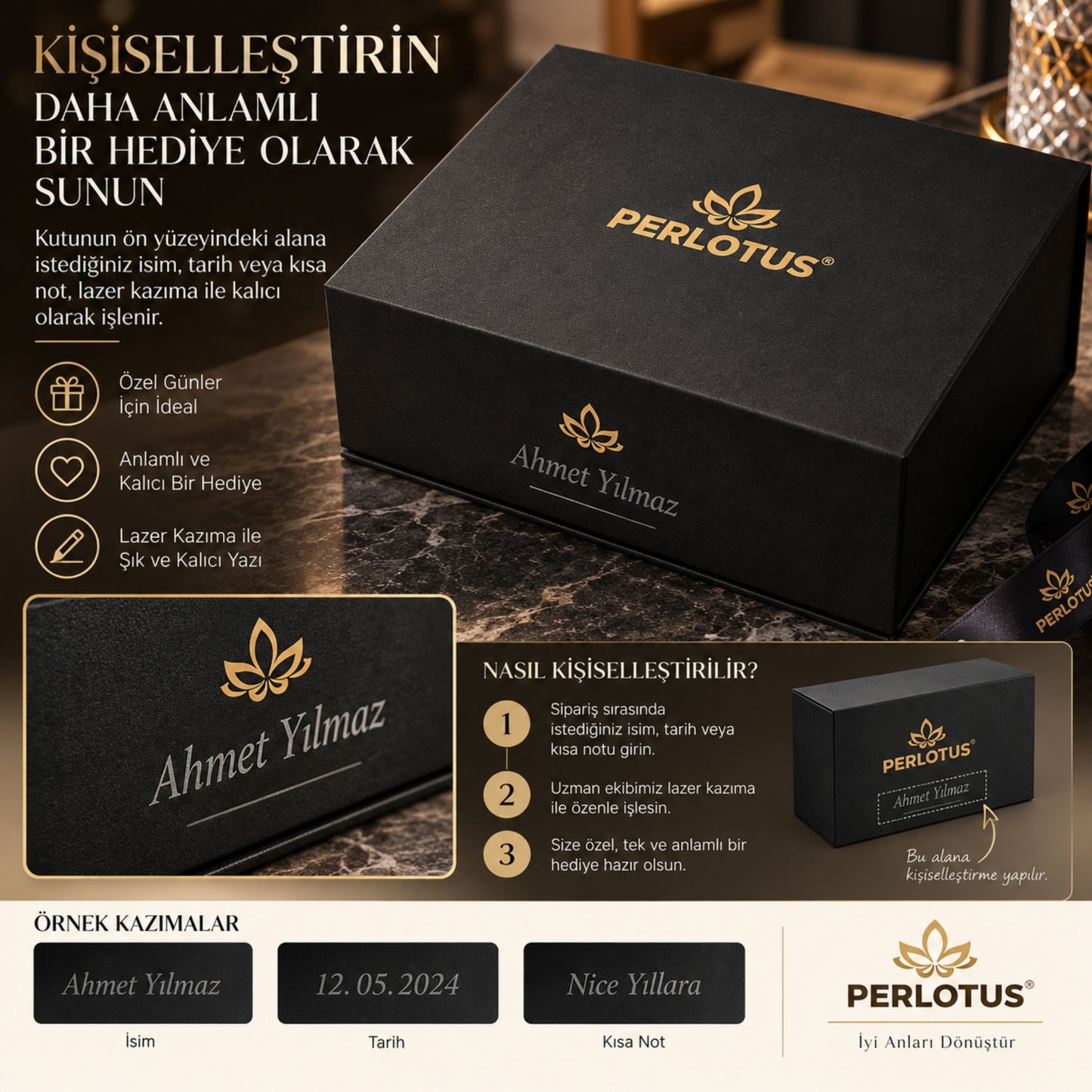 Perlotus Ottoman Serisi 360° Rulmanlı Döner Viski Bardağı Premium Kutulu Viski Taşı Maşa Seti