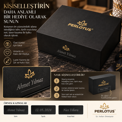 Perlotus Harf Serisi Kişiye Özel Viski Bardağı Seti 210 CC, El İşçiliği Gold Varaklı, Granit Viski Taşı, Gold Çelik Maşa Premium Kutulu