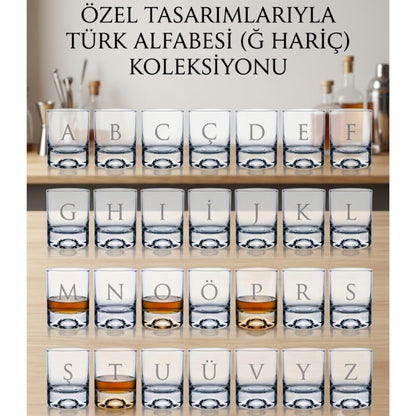 Perlotus Kişiye Özel Harfli Viski Bardağı 205 cc Lazer Kazıma Monogram