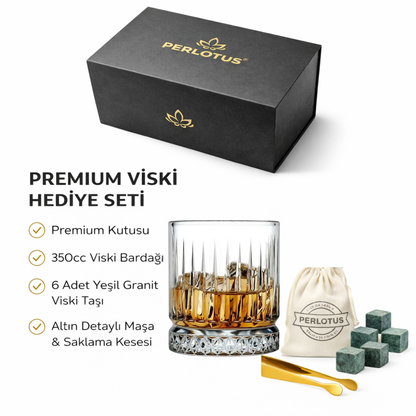 Perlotus İtaly Serisi 350 cc Kristal Viski Bardağı Granit Viski Taşı Seti Premium Hediye Kutulu
