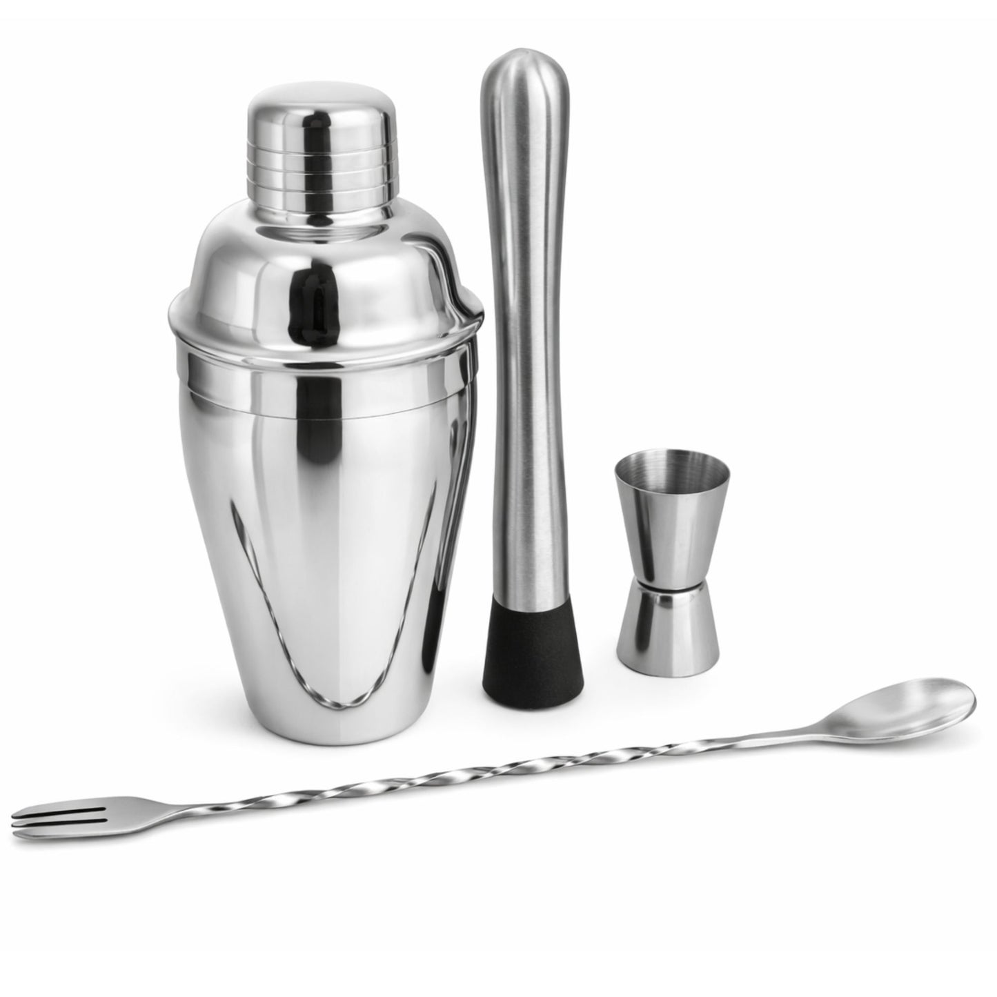 Perlotus Premium Kokteyl Seti 4 Parça Paslanmaz Çelik Bar Miksoloji Seti 500 CC Shaker Jigger Mojito Tokmağı Burgulu Karıştırma Kaşığı