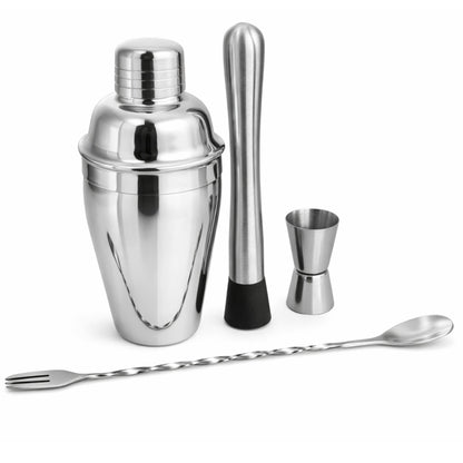 Perlotus Premium Kokteyl Seti 4 Parça Paslanmaz Çelik Bar Miksoloji Seti 500 CC Shaker Jigger Mojito Tokmağı Burgulu Karıştırma Kaşığı