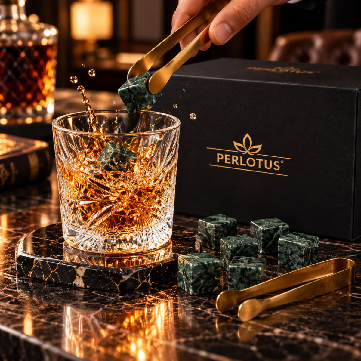 Imperial Cio Kadeh Bardaklı Premium Viski Taşı Seti – Gold Maşa & Kese