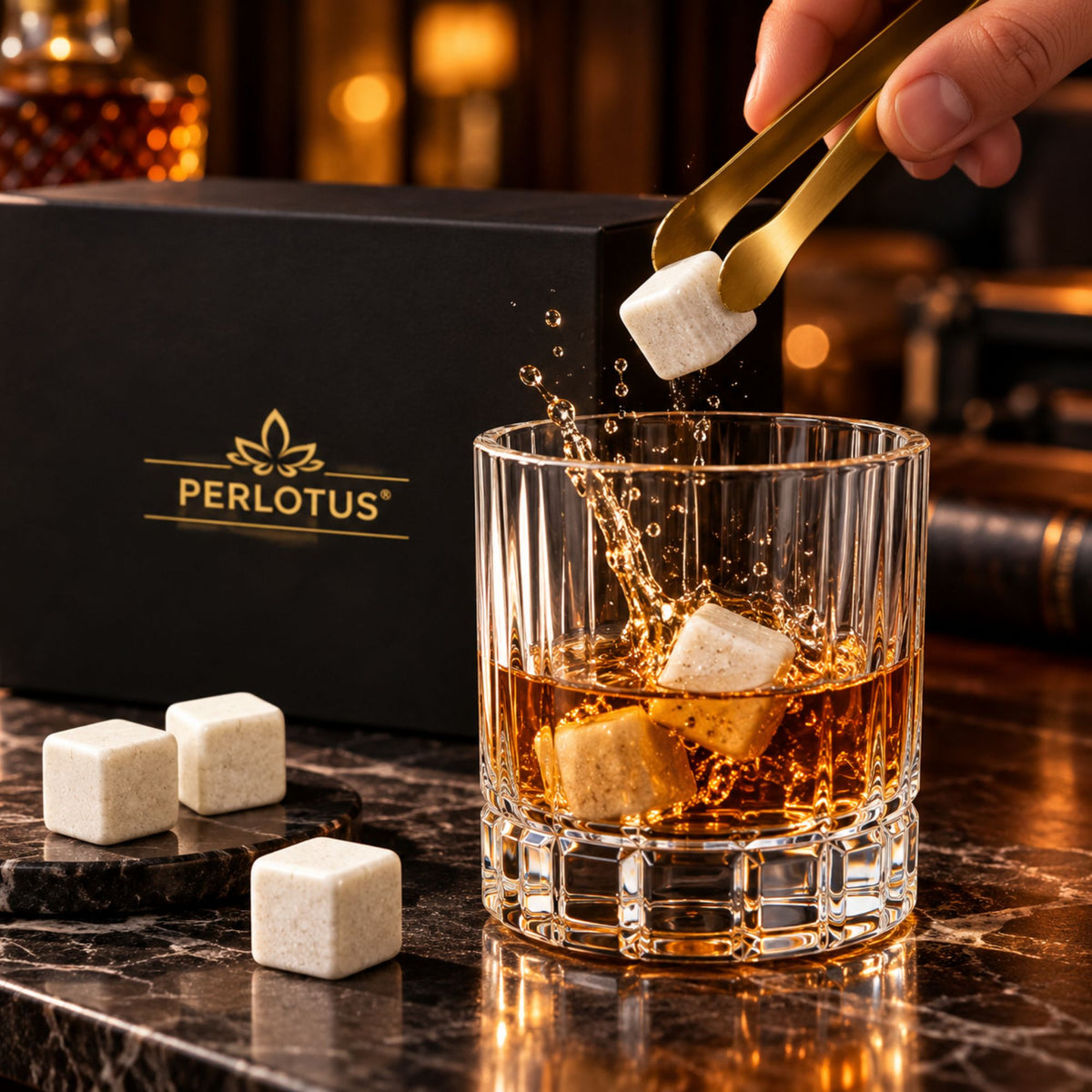 Imperial Cio Kadeh Bardaklı Premium Viski Taşı Seti – Gold Maşa & Kese