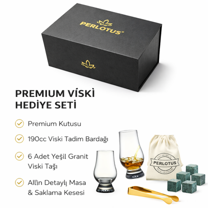 Perlotus Lotus 190 ml Aroma Viski Tadım Bardağı ve Granit Viski Taşı Premium Hediye Seti