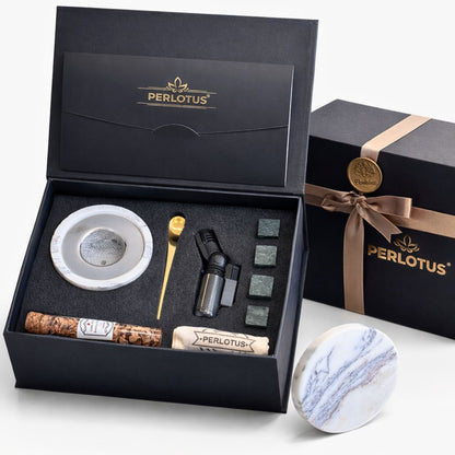 Perlotus Mermer Viski Tütsüleme Aparatı Premium Hediye Kutulu Çakmak, Soğutma Taşları Talaş Seti