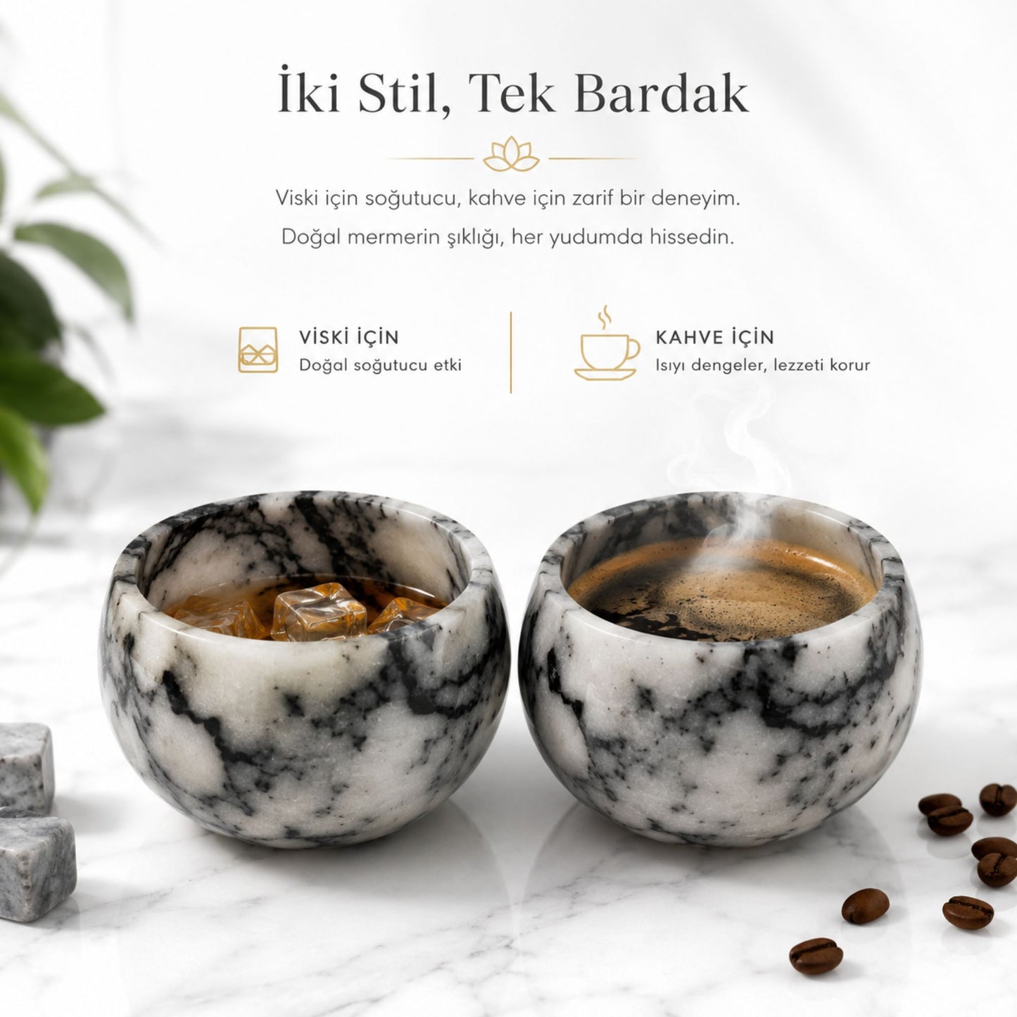 Perlotus El Yapımı Menekşe Leylak Mermer Viski Bardağı Kendinden Soğutuculu Doğal Taş Bardak Limited Seri
