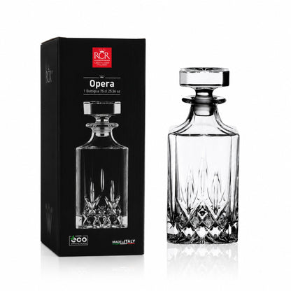 RCR Opera Luxion Kristal Viski Karafı 750 ml – Kapaklı İtalyan Tasarım Dekanter Şişe