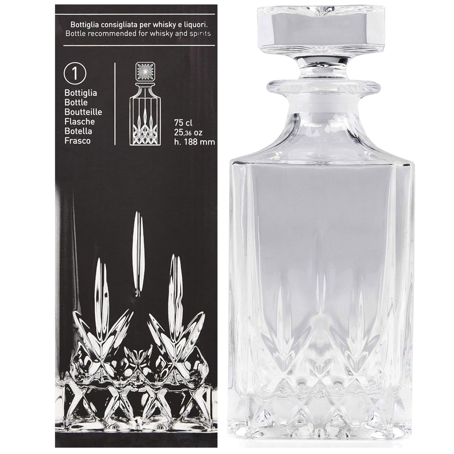 RCR Opera Luxion Kristal Viski Karafı 750 ml – Kapaklı İtalyan Tasarım Dekanter Şişe