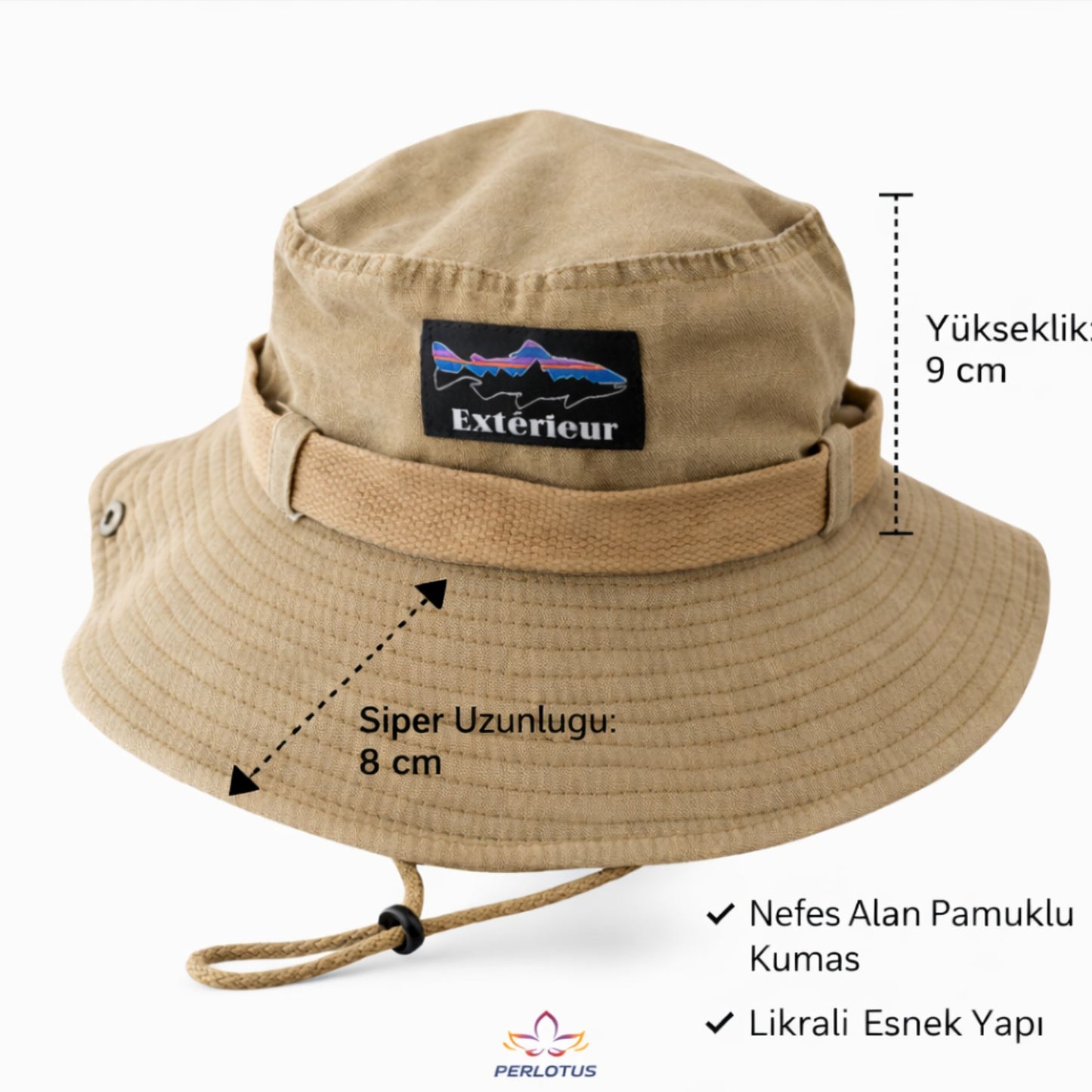 Perlotus Outdoor Safari Şapka – Erkek Kadın Pamuklu Boonie Şapka, Geniş Siperli, Nefes Alan, Ayarlanabilir İpli (Kamp, Balıkçılık, Yürüyüş, Seyahat)