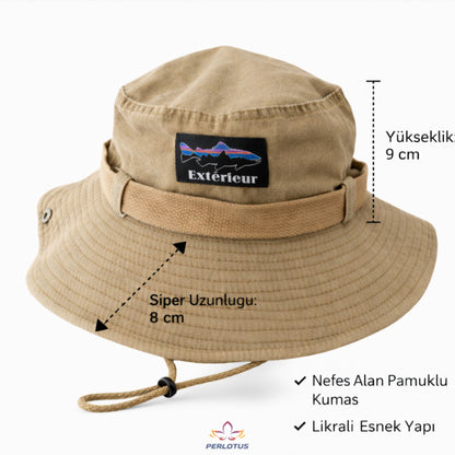 Perlotus Outdoor Safari Şapka – Erkek Kadın Pamuklu Boonie Şapka, Geniş Siperli, Nefes Alan, Ayarlanabilir İpli (Kamp, Balıkçılık, Yürüyüş, Seyahat)