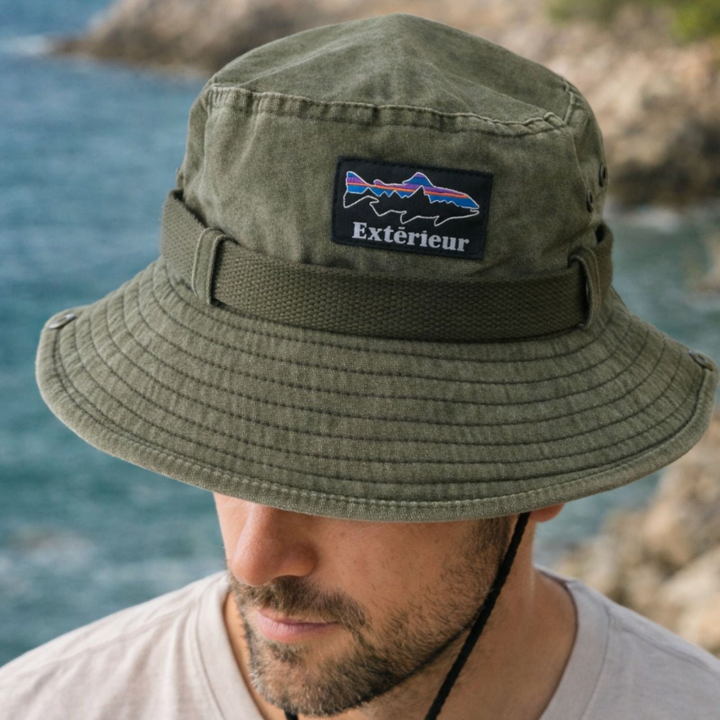 Perlotus Outdoor Safari Şapka – Erkek Kadın Pamuklu Boonie Şapka, Geniş Siperli, Nefes Alan, Ayarlanabilir İpli (Kamp, Balıkçılık, Yürüyüş, Seyahat)