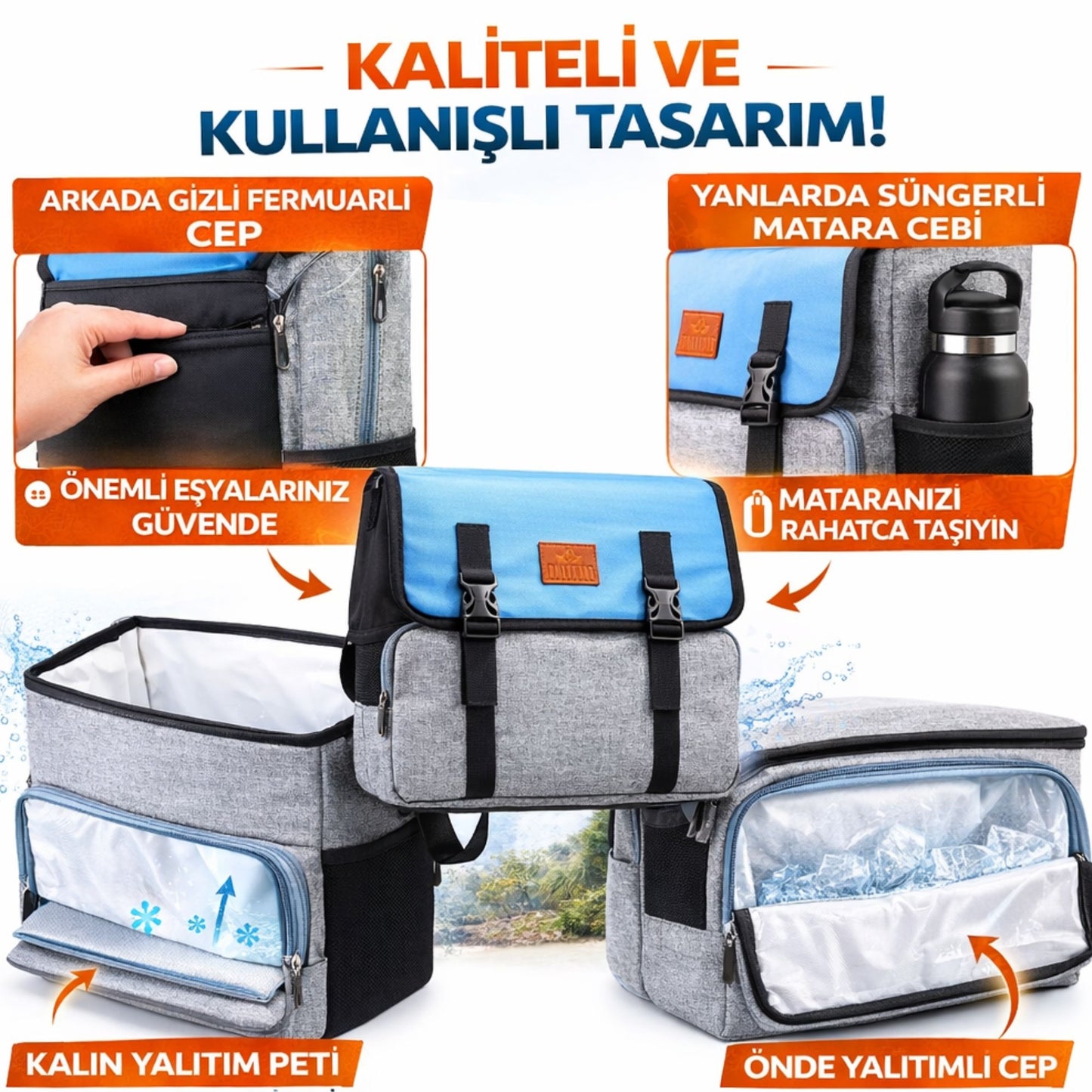 Perlotus 16 Lt Yalıtımlı Termos Piknik Kamp Çantası, Su Geçirmez, 8 mm Kalın Yalıtım 9-14 Saat Sıcak Soğuk Tutan Omuz Askılı Büyük Boy