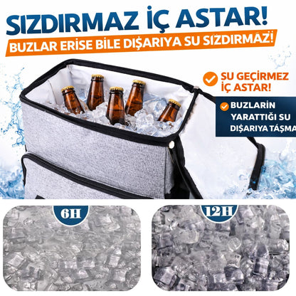 Perlotus 16 Lt Yalıtımlı Termos Piknik Kamp Çantası, Su Geçirmez, 8 mm Kalın Yalıtım 9-14 Saat Sıcak Soğuk Tutan Omuz Askılı Büyük Boy