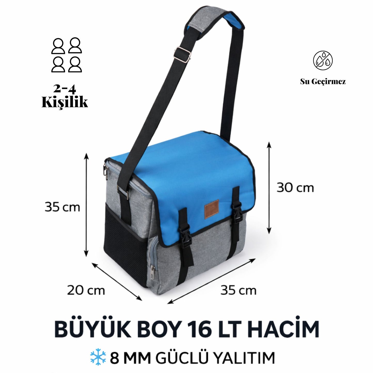 Perlotus 16 Lt Yalıtımlı Termos Piknik Kamp Çantası, Su Geçirmez, 8 mm Kalın Yalıtım 9-14 Saat Sıcak Soğuk Tutan Omuz Askılı Büyük Boy