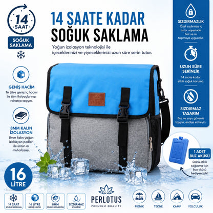Perlotus 16 Litre Termal Yemek Taşıma Çantası Fit Beslenme Ofis İzolasyonlu Çanta ( Siyah Buz Aküsü Hediyeli)