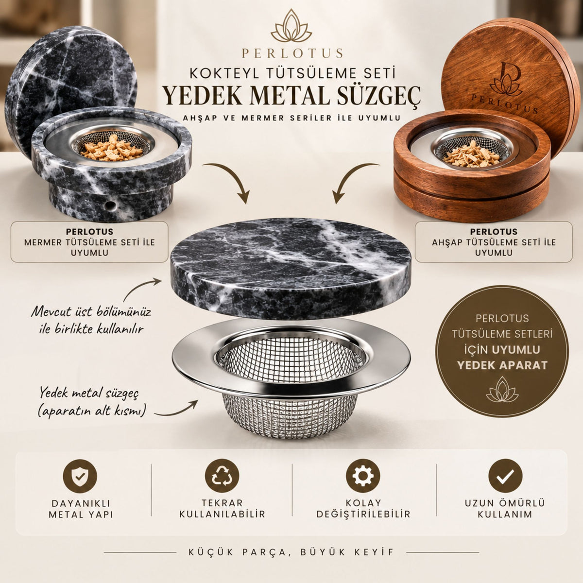 Perlotus Markalı Kokteyl Viski Tütsüleme Aparatlarına Uyumlu Yedek Metal Süzgeç Tütsü Filtresi