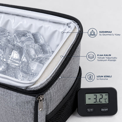 Perlotus 16 Litre Termal Yemek Taşıma Çantası Fit Beslenme Ofis İzolasyonlu Çanta ( Siyah Buz Aküsü Hediyeli)